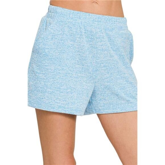 Zenana Soft Melange Hacci Elastic Waist Band Shorts‎ - Picture 2 of 4